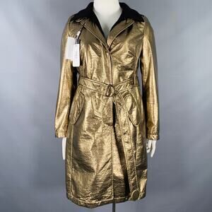 AKRIS Size 12 Gold Polyester Blend Metallic Trench Coat